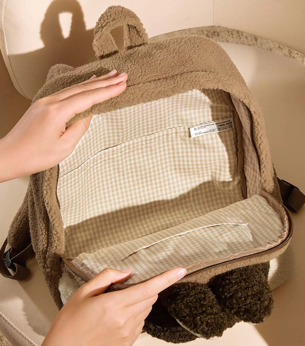 1STLABUBU Classic Bag Series - LABUBU Berber Fleece Backpack (Brown)