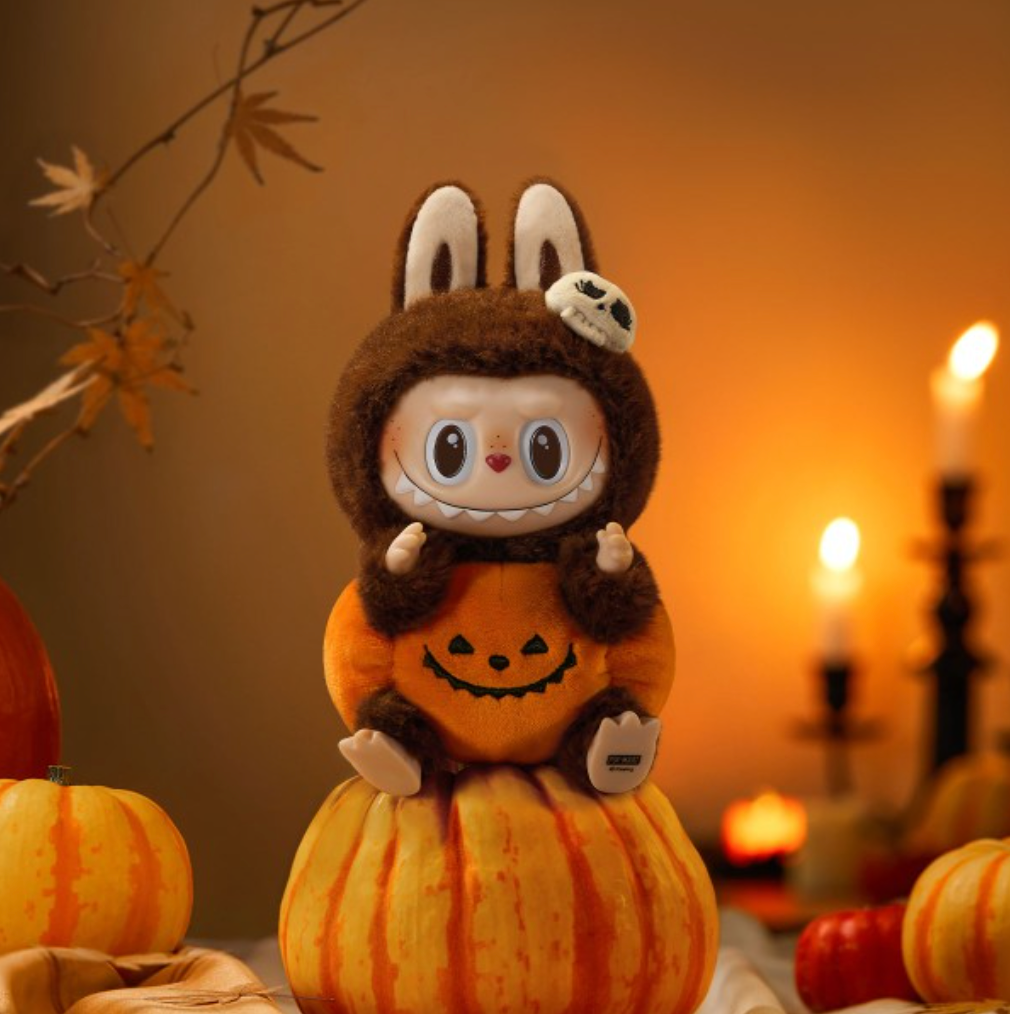 1STLABUBU Pop Mart Labubu Happy Halloween Party Series-Sitting Pumpkin Vinyl Plush Pendant